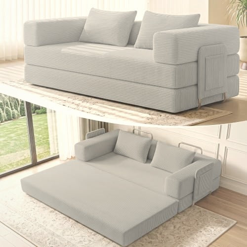 198 cm 5-in-1 Convertible Futon Sofa Bed with Storage Pocket