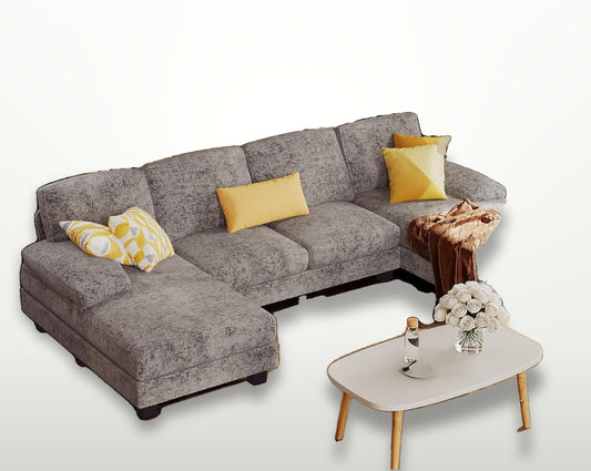 U-Shaped Sectional Sofa 4 Seater Chenille with Double Chaise