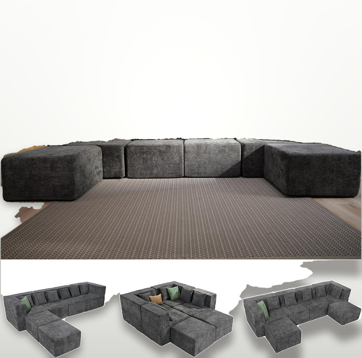 130 cm U-Shaped Modular Sectional Sofa 6 Seater Chenille with Ottoman
