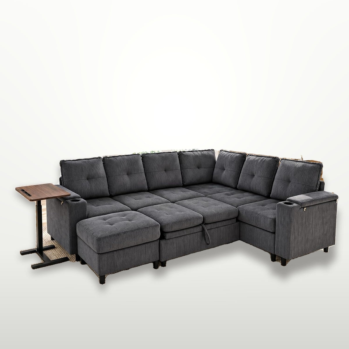 274 cm L-Shape Sectional Sleeper Sofa with Pull Out Bed and Lift Side Table