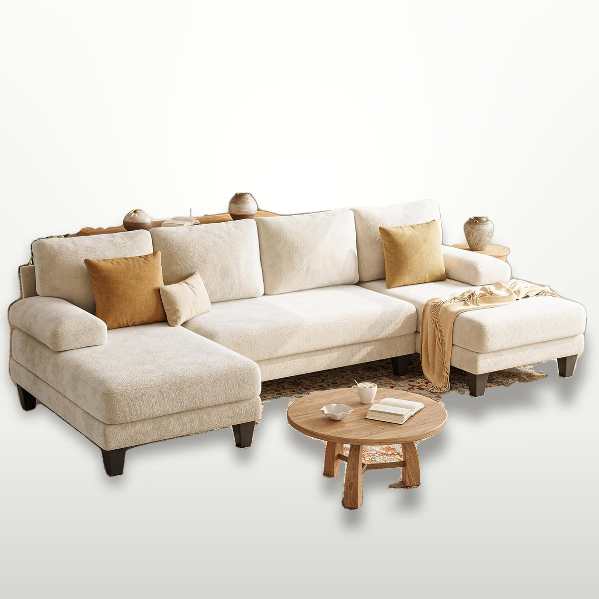 284 cm U-Shaped Sectional Sofa 4 Seater Chenille with Double Chaise