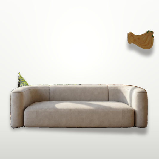 94 cm Modern Tight Curved Back Velvet Sofa 3 Seater Cream