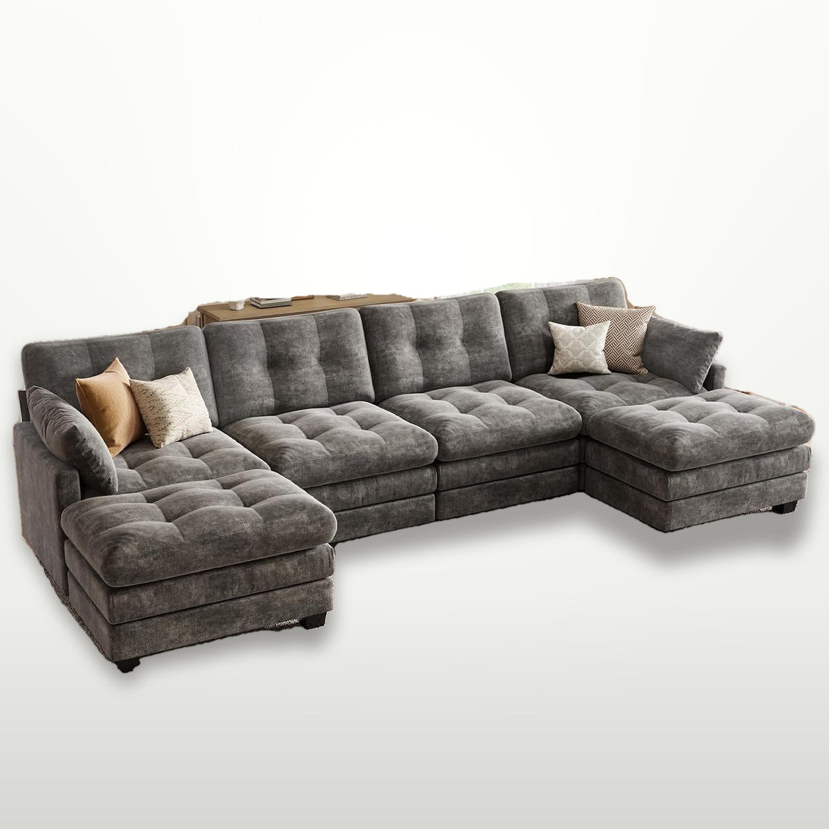 284 cm U-Shaped Modular Sectional Sofa 6 Seater with Ottoman