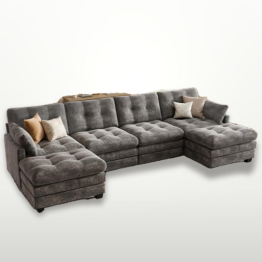 284 cm U-Shaped Modular Sectional Sofa 6 Seater with Ottoman