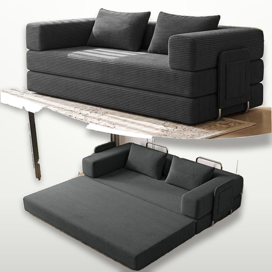 198 cm 5-in-1 Convertible Futon Sofa Bed with Storage Pocket