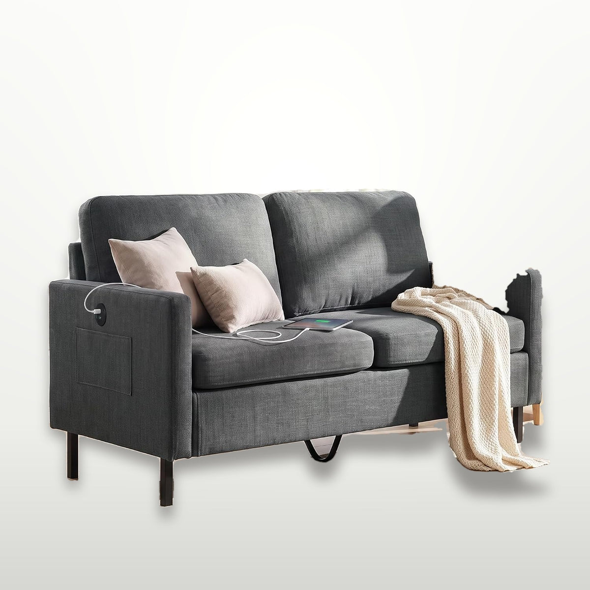56 cm Loveseat Sofa 2-Seater Linen-Cotton Small Spaces