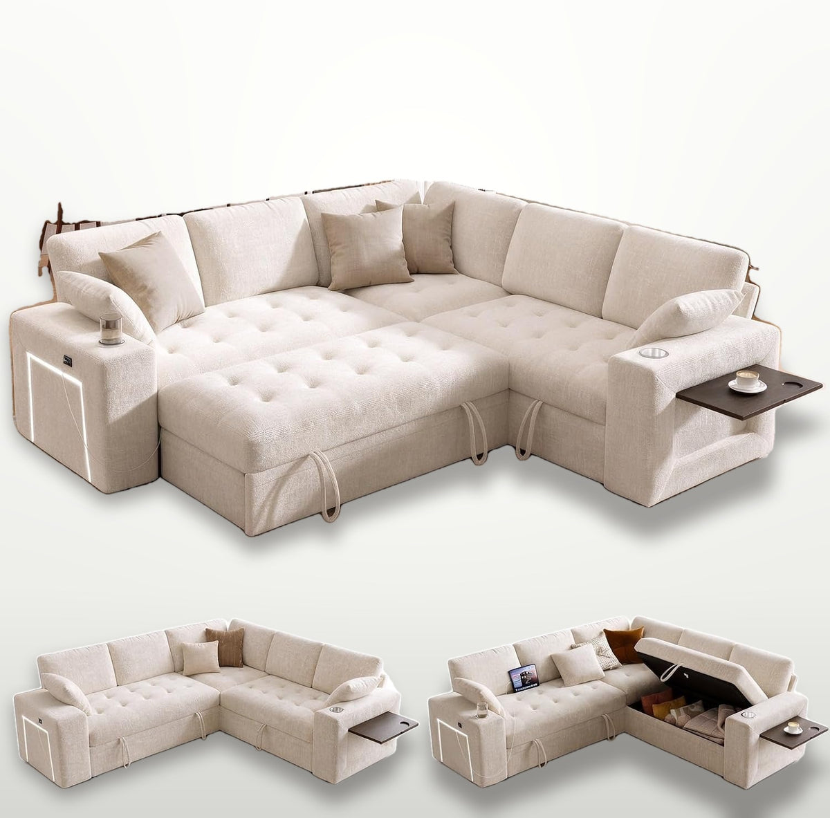218 cm L-Shaped Modular Sectional Sofa with Pull Out Bed