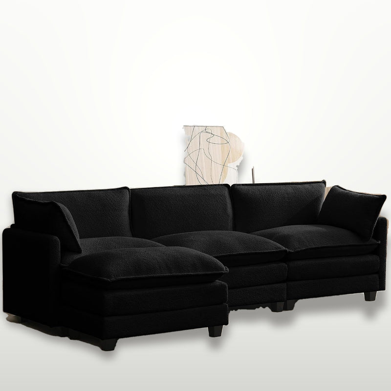 112 cm Modular Sectional Cloud Couch with Movable Ottoman 4 Seater Chenille