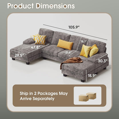 U-Shaped Sectional Sofa 4 Seater Chenille with Double Chaise