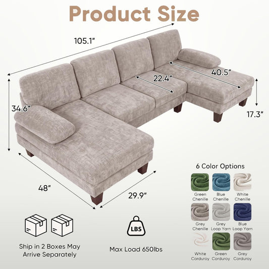 U-Shaped Sectional Sofa with Double Chaise