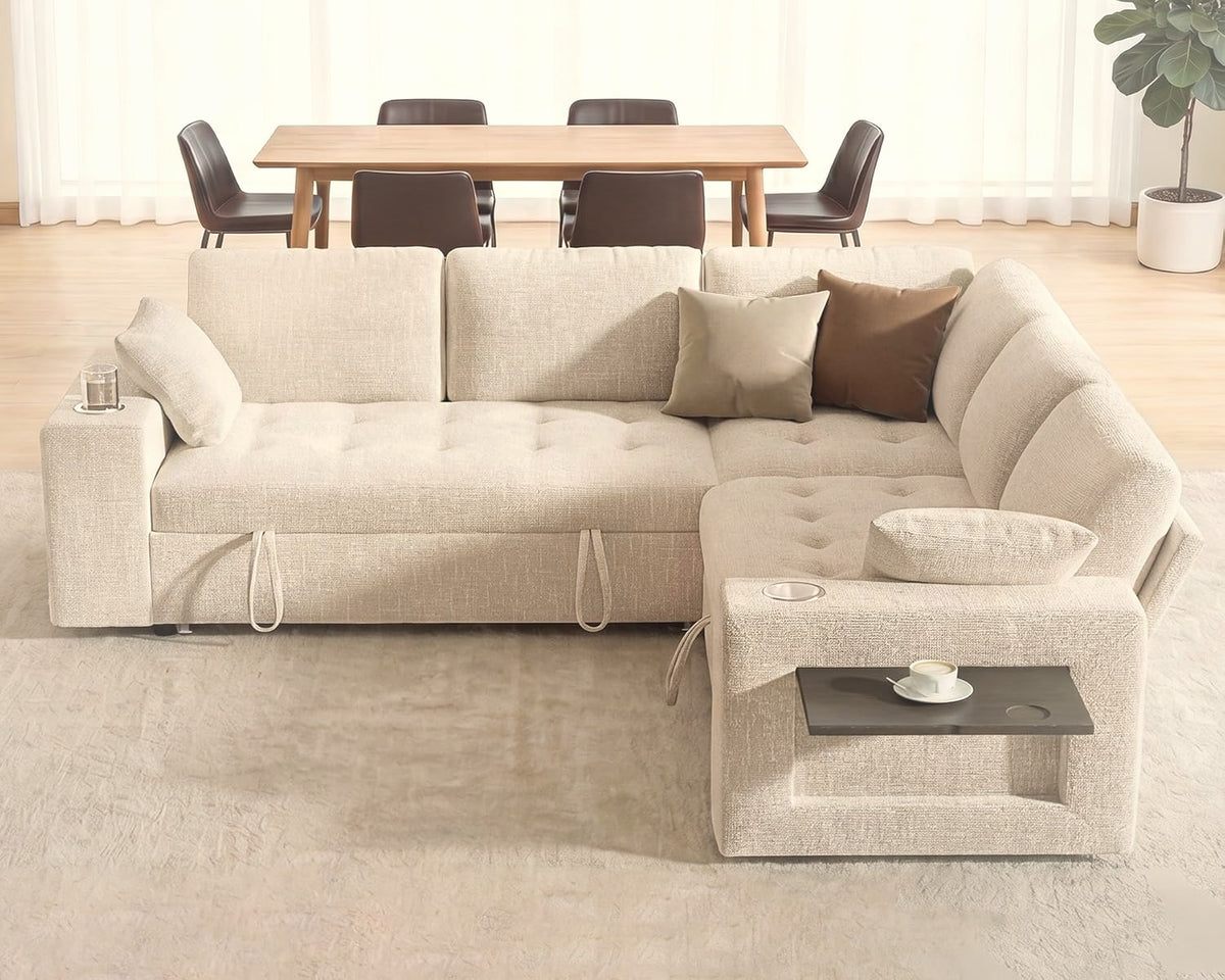 218 cm L-Shaped Modular Sectional Sofa with Pull Out Bed