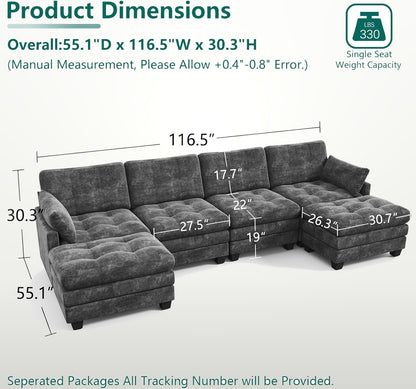 284 cm U-Shaped Modular Sectional Sofa 6 Seater with Ottoman