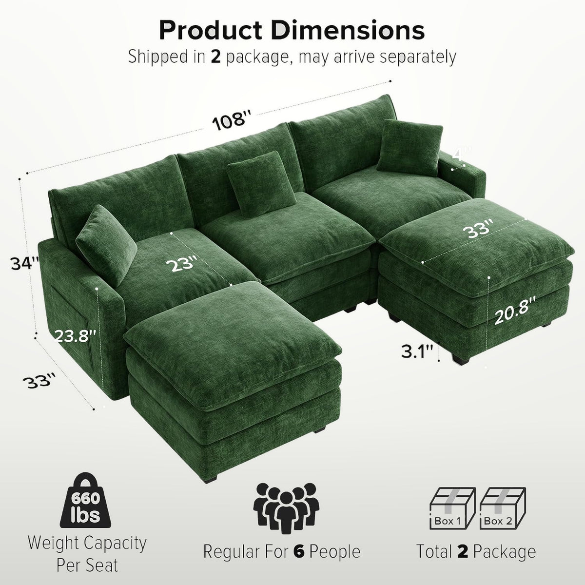 274 cm U-Shaped Modular Sectional Sofa 5 Seater Chenille with Ottoman