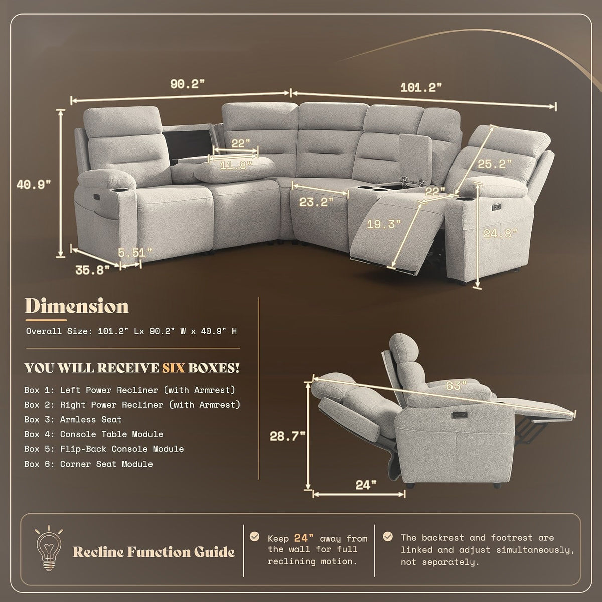 L-Shaped Power Reclining Sectional Sofa with Dual Consoles