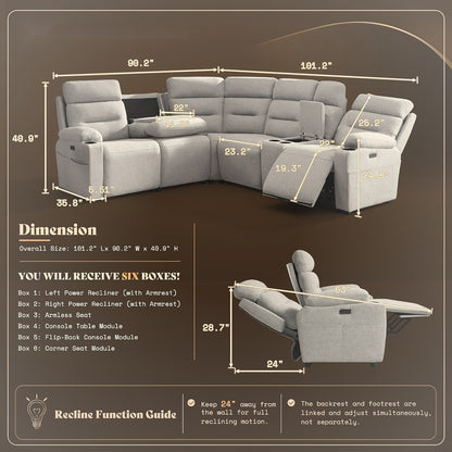 L-Shaped Power Reclining Sectional Sofa with Dual Consoles