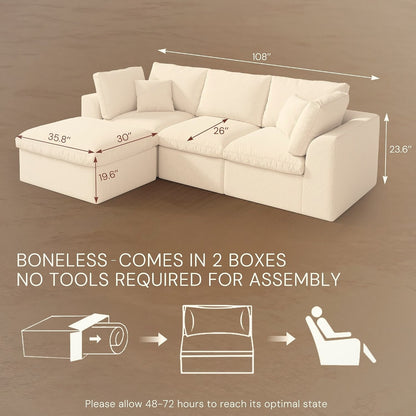 110 cm L-Shape Modular Sectional Sofa with Ottoman
