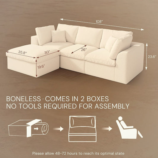 110 cm L-Shape Modular Sectional Sofa with Ottoman