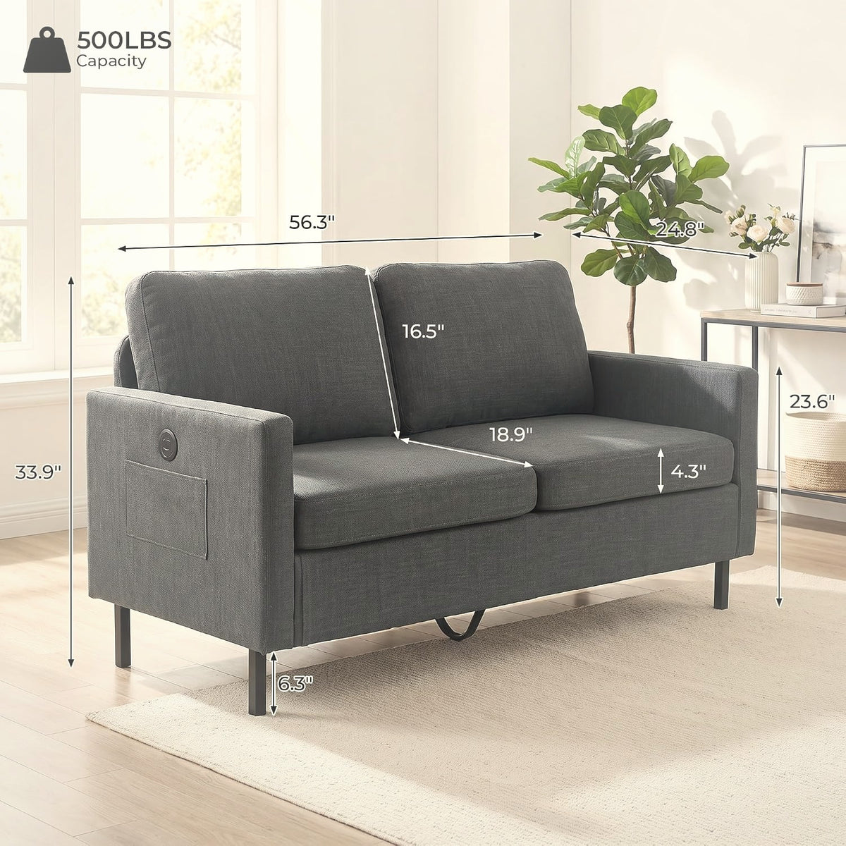 56 cm Loveseat Sofa 2-Seater Linen-Cotton Small Spaces