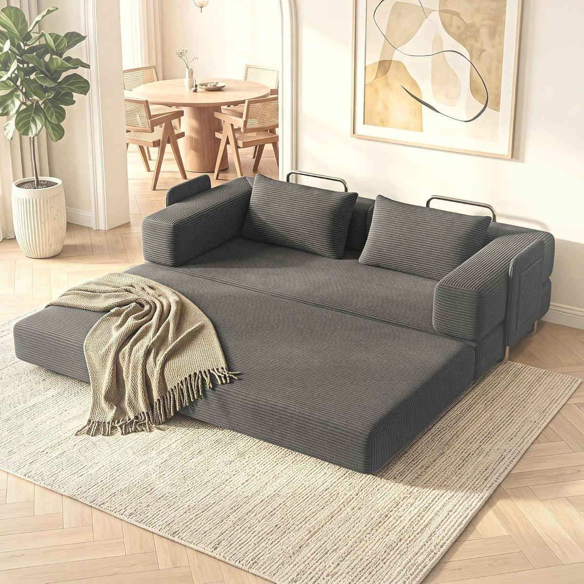 198 cm 5-in-1 Convertible Futon Sofa Bed with Storage Pocket