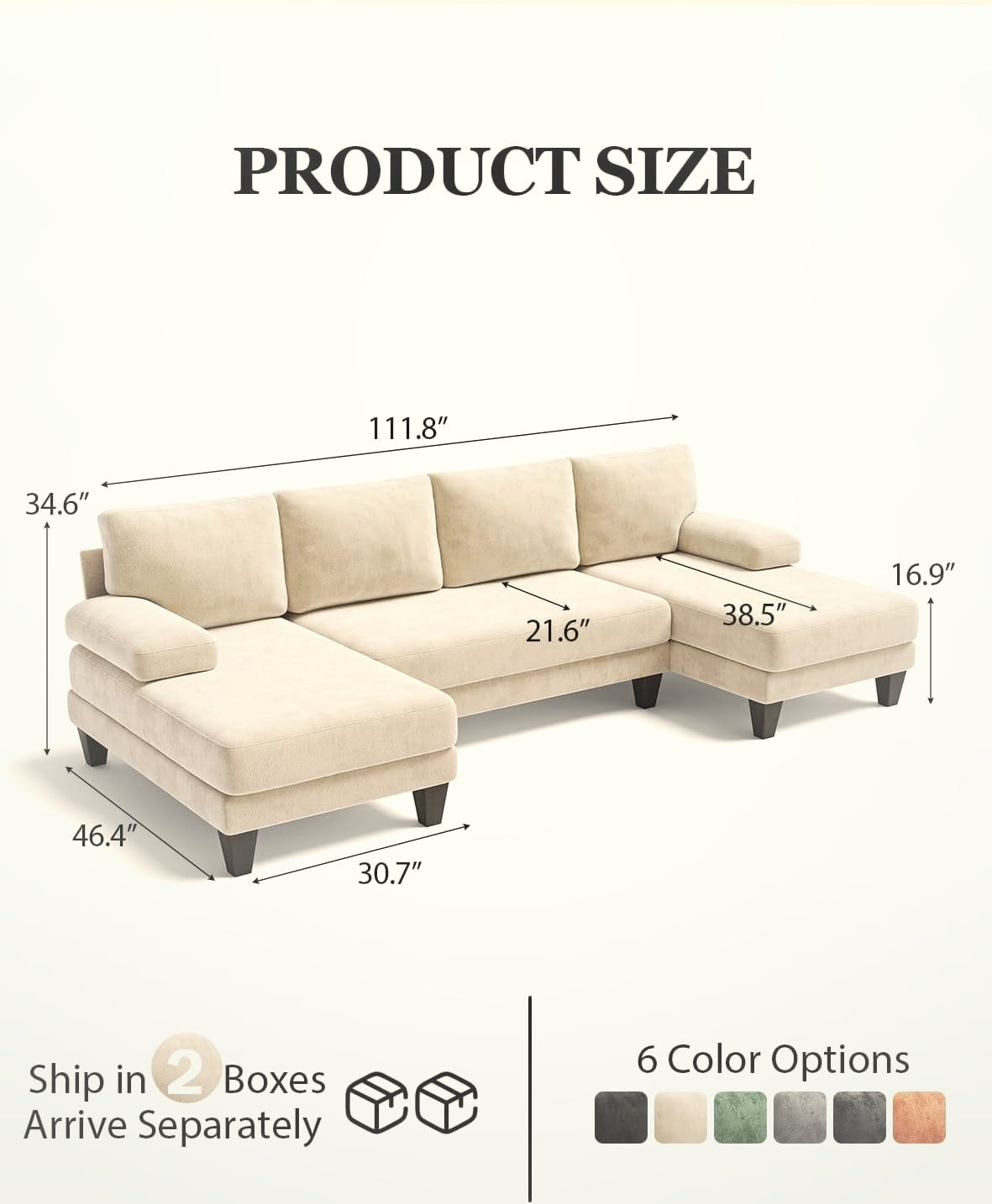 284 cm U-Shaped Sectional Sofa 4 Seater Chenille with Double Chaise
