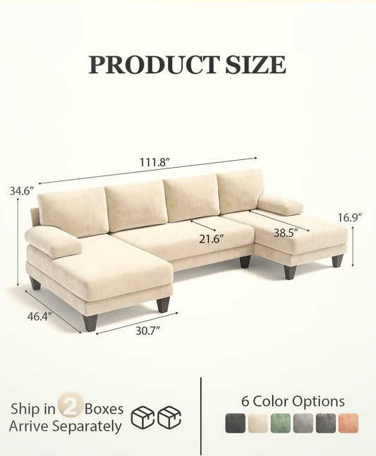 284 cm U-Shaped Sectional Sofa 4 Seater Chenille with Double Chaise