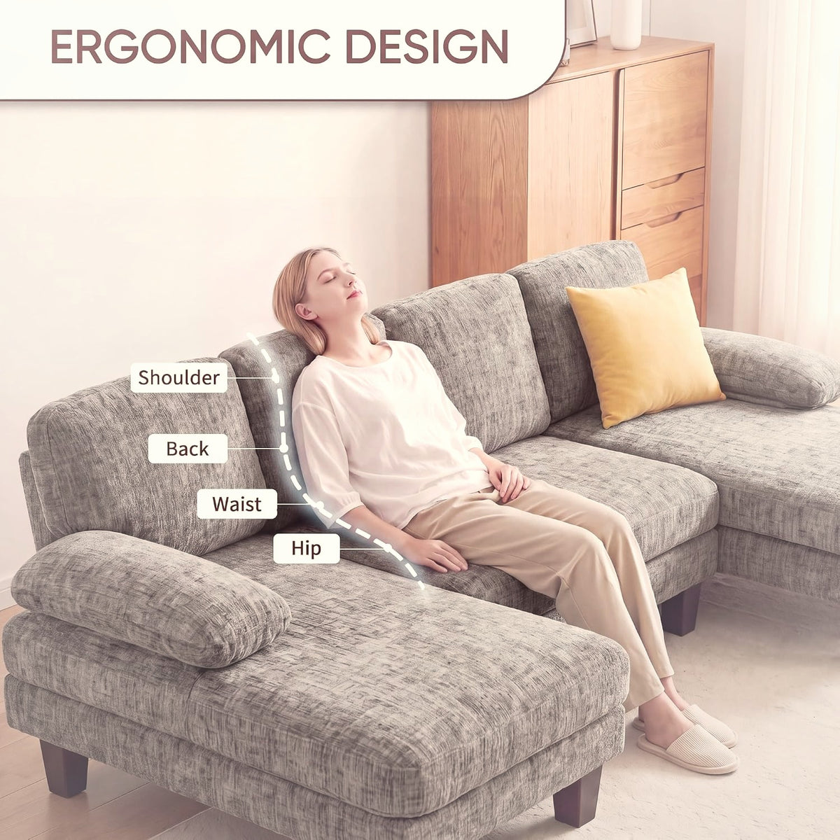 U-Shaped Sectional Sofa 4 Seater Chenille with Double Chaise