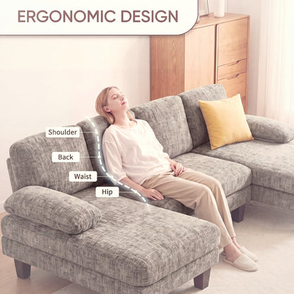 U-Shaped Sectional Sofa 4 Seater Chenille with Double Chaise