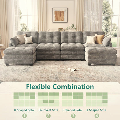 284 cm U-Shaped Modular Sectional Sofa 6 Seater with Ottoman