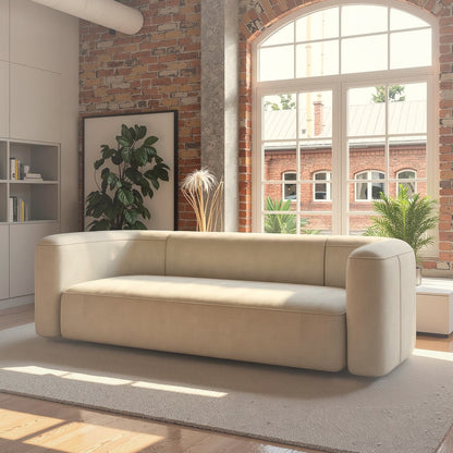 94 cm Modern Tight Curved Back Velvet Sofa 3 Seater Cream