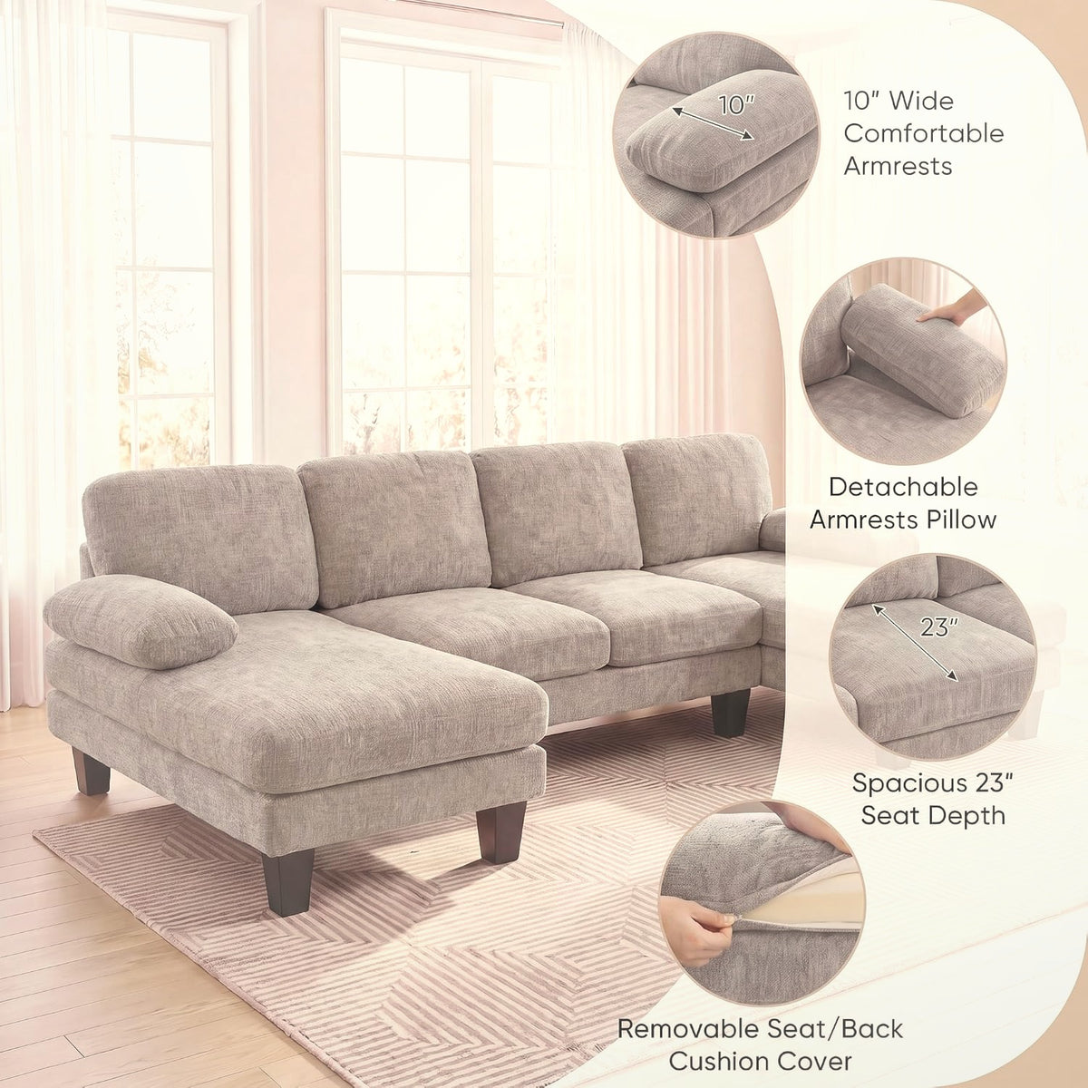 U-Shaped Sectional Sofa with Double Chaise