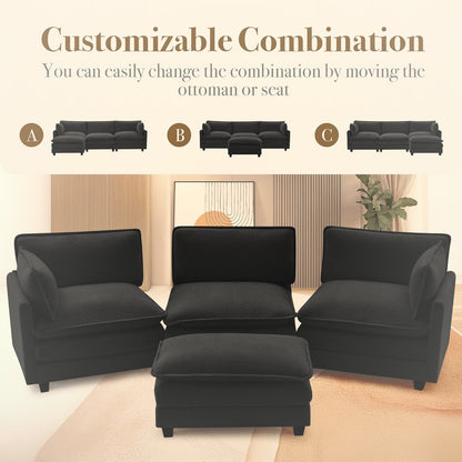 112 cm Modular Sectional Cloud Couch with Movable Ottoman 4 Seater Chenille