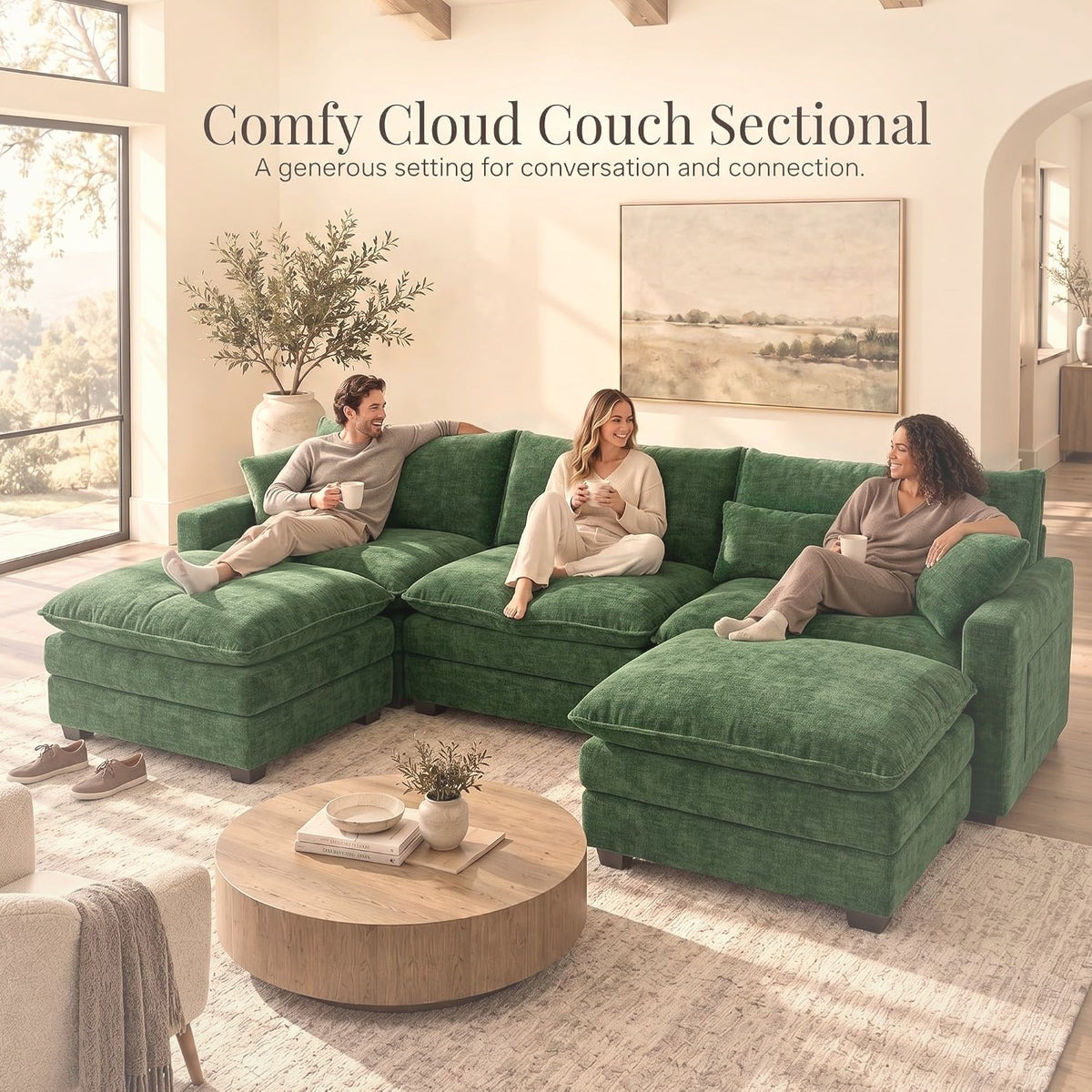 274 cm U-Shaped Modular Sectional Sofa 5 Seater Chenille with Ottoman