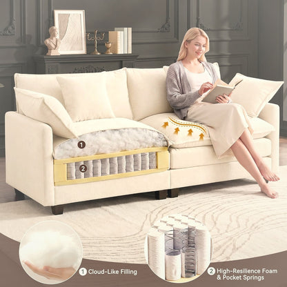 196 cm Cloud Loveseat Sofa 2-Seater Chenille Beige