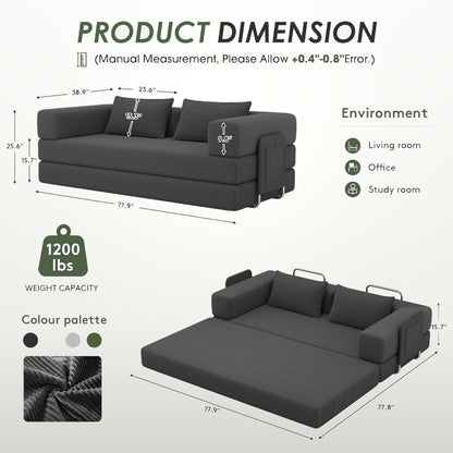 198 cm 5-in-1 Convertible Futon Sofa Bed with Storage Pocket