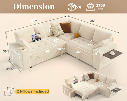 218 cm L-Shaped Modular Sectional Sofa with Pull Out Bed