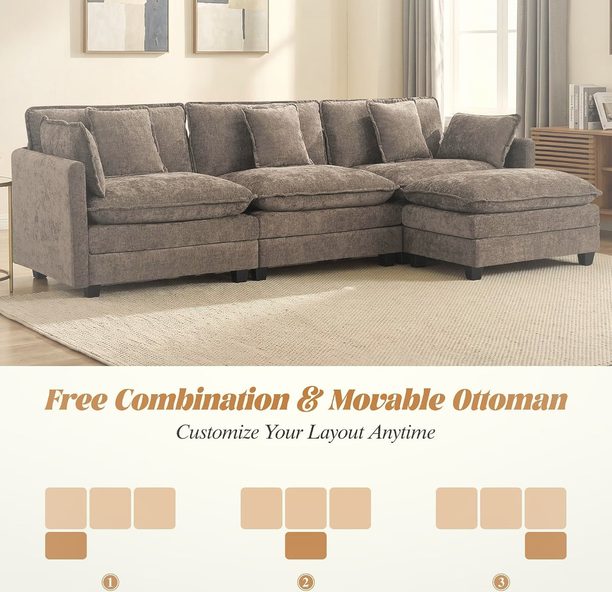 111 in L-Shaped Modular Sectional Cloud Sofa 3 Seater Chenille