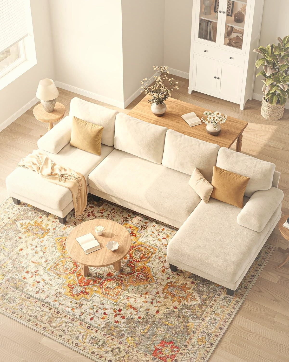 284 cm U-Shaped Sectional Sofa 4 Seater Chenille with Double Chaise