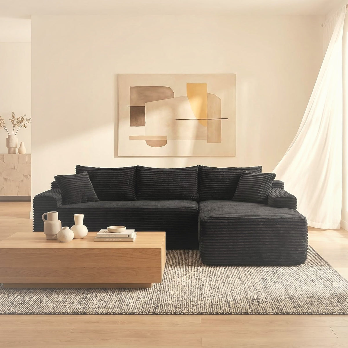 241 cm L-Shaped Cloud Sectional Sofa 3 Seater Corduroy with Chaise