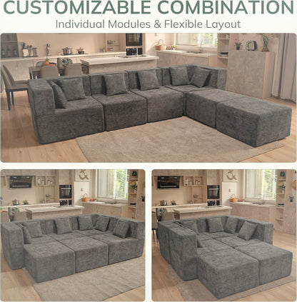 130 cm U-Shaped Modular Sectional Sofa 6 Seater Chenille with Ottoman