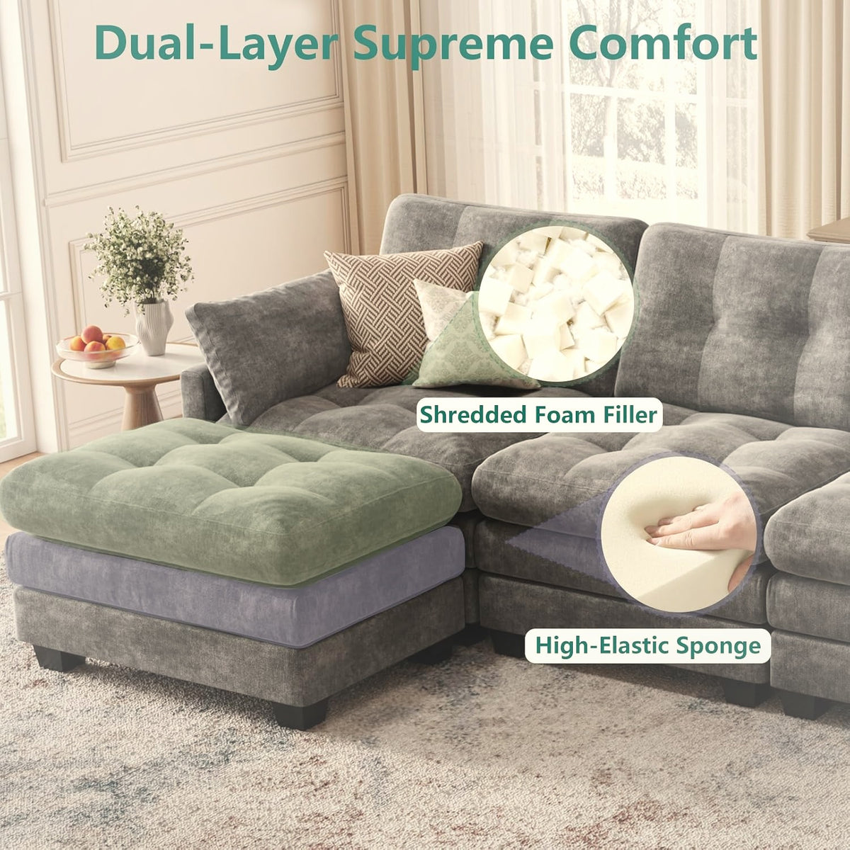 284 cm U-Shaped Modular Sectional Sofa 6 Seater with Ottoman
