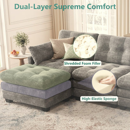 284 cm U-Shaped Modular Sectional Sofa 6 Seater with Ottoman