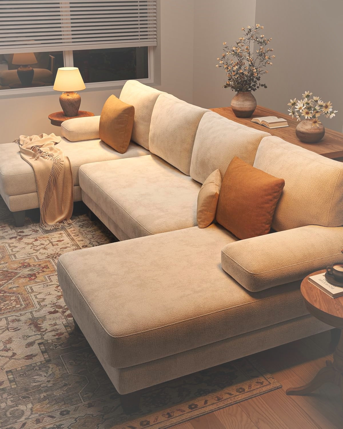 284 cm U-Shaped Sectional Sofa 4 Seater Chenille with Double Chaise