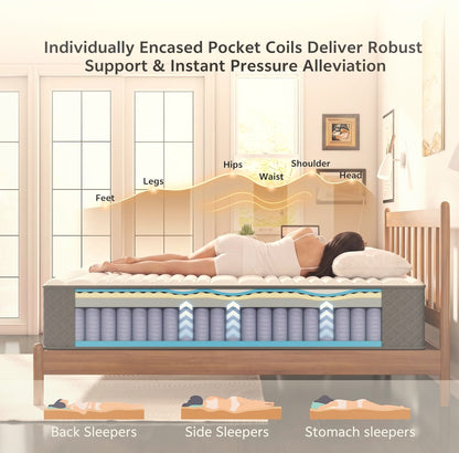 12 Inch Full Hybrid Mattress Pocket Coil Memory Foam Medium Firm