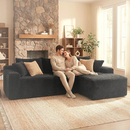 241 cm L-Shaped Cloud Sectional Sofa 3 Seater Corduroy with Chaise