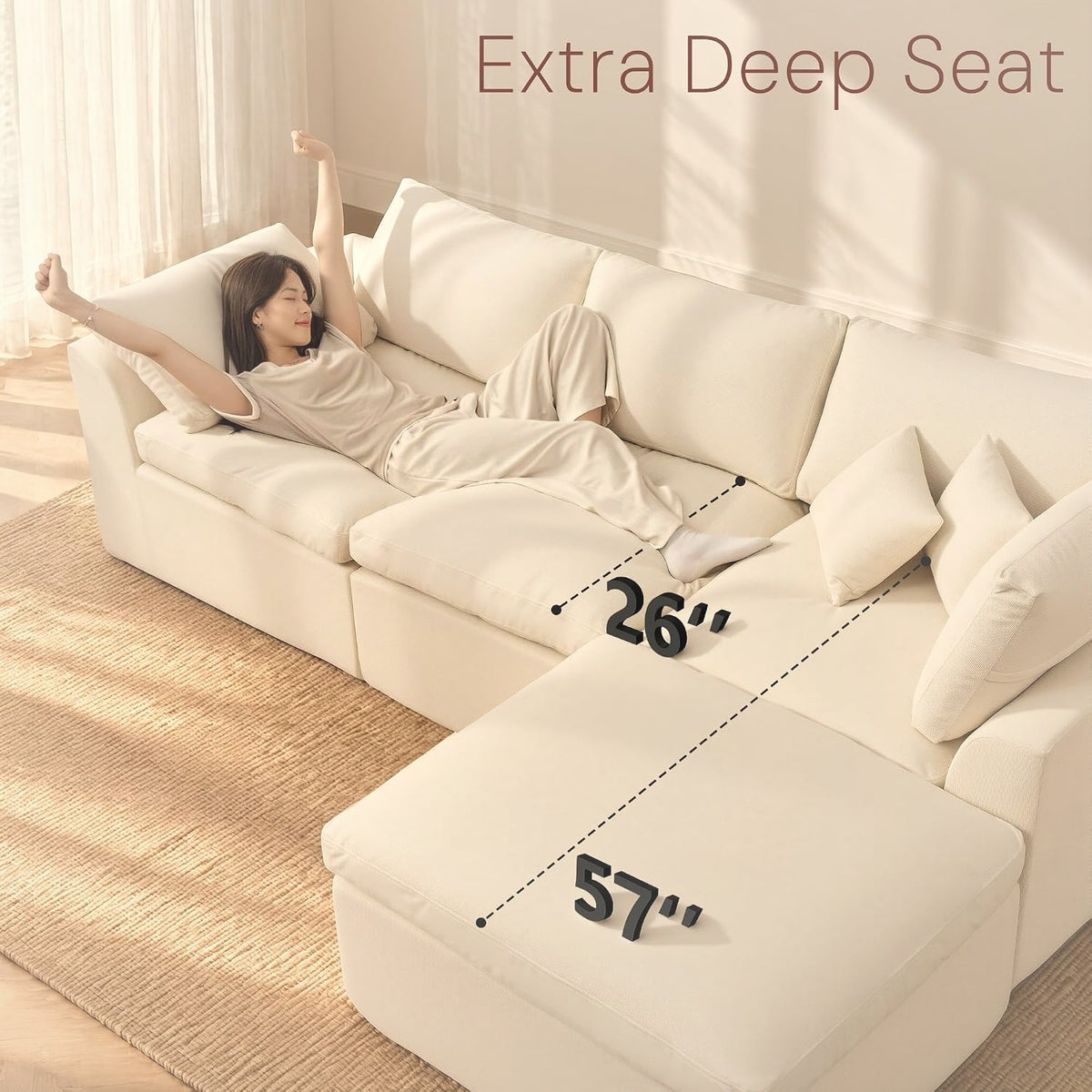 110 cm L-Shape Modular Sectional Sofa with Ottoman