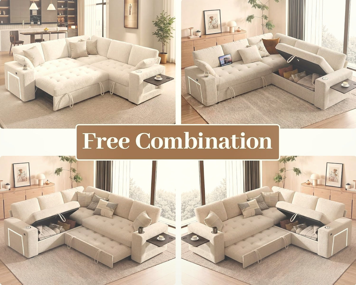 218 cm L-Shaped Modular Sectional Sofa with Pull Out Bed