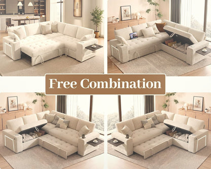 218 cm L-Shaped Modular Sectional Sofa with Pull Out Bed