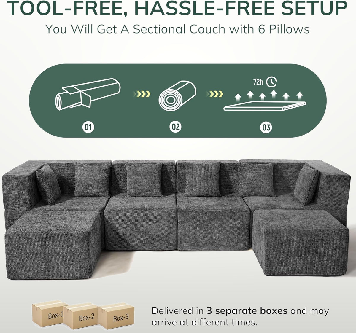 130 cm U-Shaped Modular Sectional Sofa 6 Seater Chenille with Ottoman