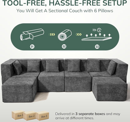 130 cm U-Shaped Modular Sectional Sofa 6 Seater Chenille with Ottoman
