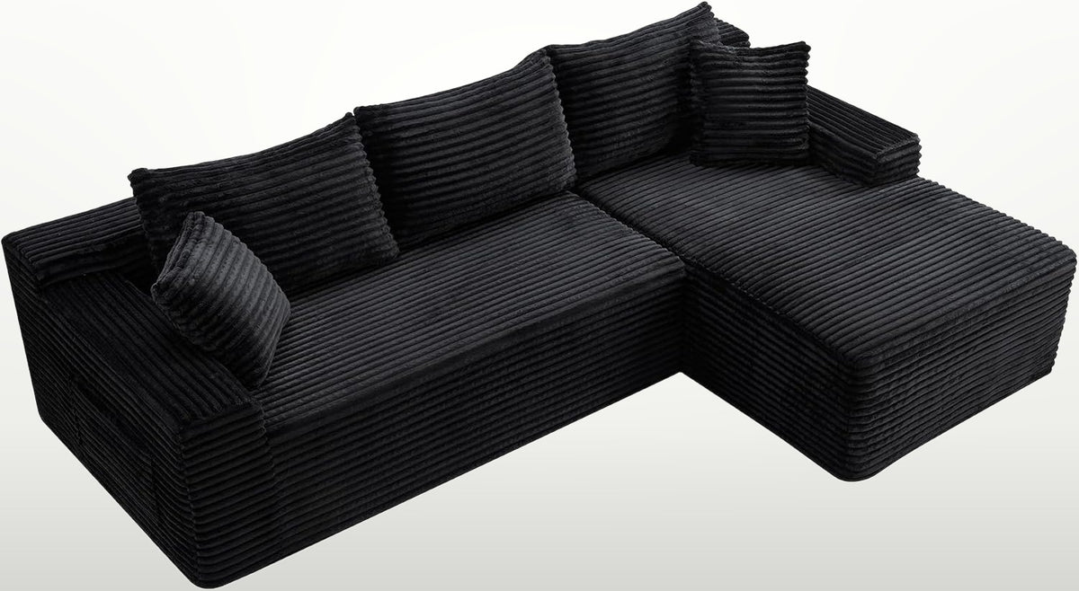 241 cm L-Shaped Cloud Sectional Sofa 3 Seater Corduroy with Chaise